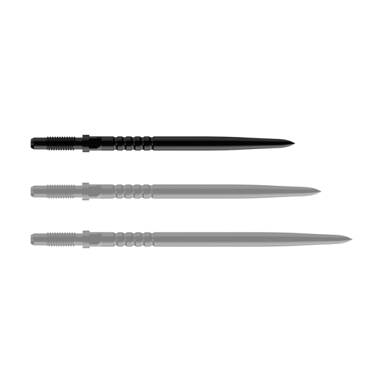 Bulls NL Convertible Point Dart Tips - Ringed Grip - Black Abgebildet ist ein Dartspitzen-Set. Es handelt sich um BullsNL Convertible Points mit Ringed Grip in Schwarz, 32mm.
