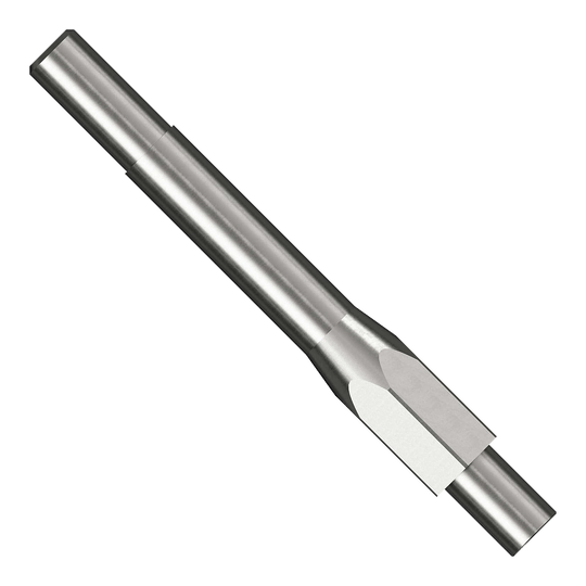 Caliburn Starter Kit Das Bild zeigt ein metallisches Werkzeug aus dem Caliburn Starter-Kit. Es ist zylindrisch geformt und besitzt abgeschliffene Flächen an einem Ende.