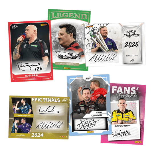 Abgebildet ist die Panini PDC World Championship 2026 Trading Cards - Collectors Box. Diese Box ist für Fans der Darts-Weltmeisterschaft gedacht.