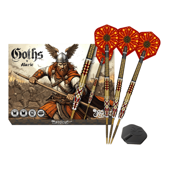 Shot Goths Alaric Turbo Point Steel Darts - 23g Abgebildet sind die Shot Goths Alaric Turbo Point Steeldarts - 23g. Die Darts eignen sich besonders für Steeldartspieler.
