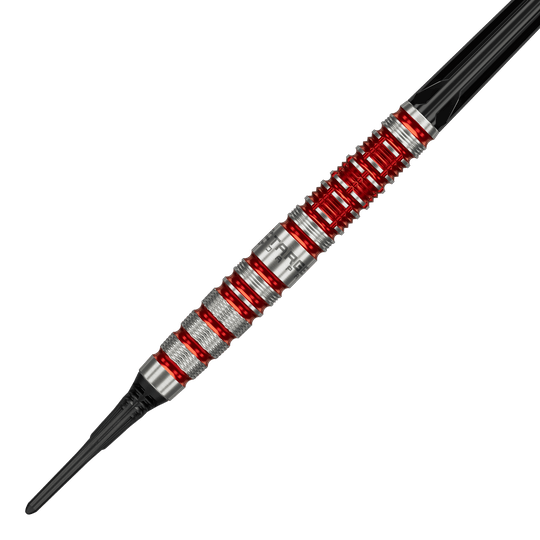 Target Black Marque Spinel Soft Darts - 21.5g Target Black Marque Spinel Softdarts - 21,5g ist ein hochwertiger Softdart. Das Bild zeigt das schwarze Dartpfeil-Design mit markanten Elementen.