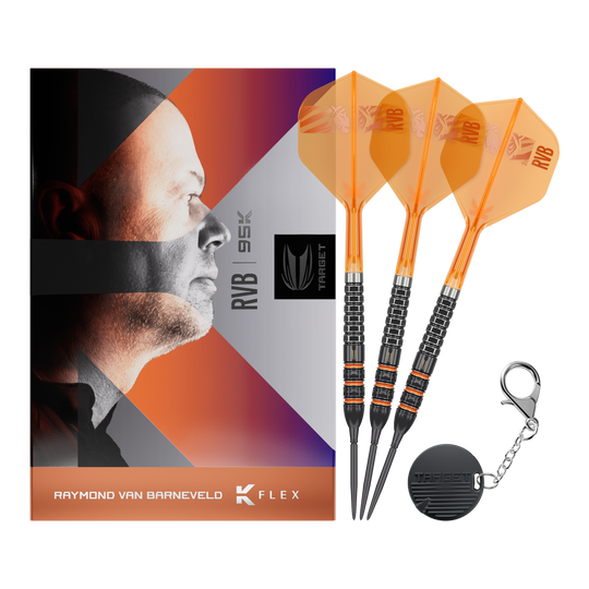 Target Raymond Van Barneveld 95K Swiss Points Steel Darts Das Bild zeigt die vollständigen Target Raymond Van Barneveld 95K Swiss Points Steeldarts. Dieses Modell richtet sich an ambitionierte Dartspieler.