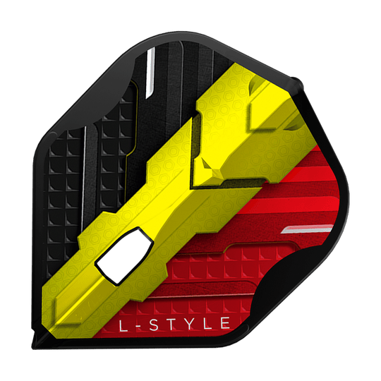 L-Style V-Series V1 Type C Belgium Black L1PRO Flights Das Bild zeigt ein L-Style V-Series V1 Type C Belgium Black L1PRO Flight. Das Flight ist in den Farben Schwarz, Gelb und Rot gestaltet, ähnlich der belgischen Flagge.