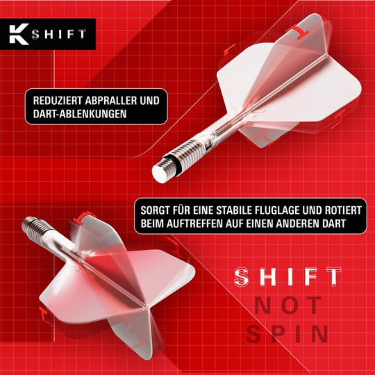 Auf dem Bild sieht man die Target K-Shift No6 Flights in Weiß. Dies sind Flights für Darts in einem weißen Design.