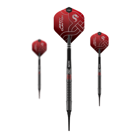 Red Dragon Jonny Clayton RD-ADV soft darts - 18g Auf dem Foto ist das Set der Red Dragon Jonny Clayton RD-ADV Softdarts - 18g zu sehen. Drei Softdarts liegen nebeneinander als Set.