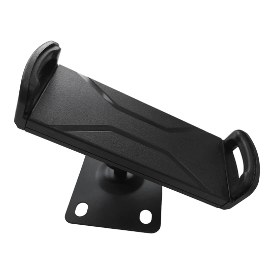 McDart TABSteady Tablet Wall Mount Das Bild zeigt die McDart TABSteady Tablet Wandhalterung. Die Halterung ist schwarz und hat zwei seitliche Haltearme für ein Tablet.