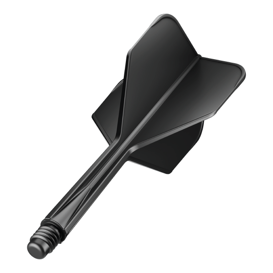 Das Bild zeigt das Produkt "GOAT A1R No6 Flight-Shaft-System - Schwarz". Es handelt sich um ein schwarzes Flight-Shaft-System für Darts.