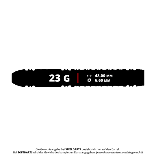 Caliburn Wolfpack W1 steel darts - 23g Abgebildet ist ein Satz Caliburn Wolfpack W1 Steeldarts mit einem Gewicht von 23 Gramm. Diese Darts sind ideal für präzises Dartspiel geeignet.