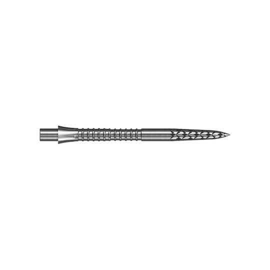 Mission Caliburn EVO dart tips GV logo - silver Eine silberfarbene Steeldartspitze mit einer Länge von 32 mm ist auf dem Bild zu sehen. Das Bild trägt den Dateinamen M002128_Missoin_Caliburn_EVO_GV-Logo_Steeldartspitzen_Silber_32mm_2.