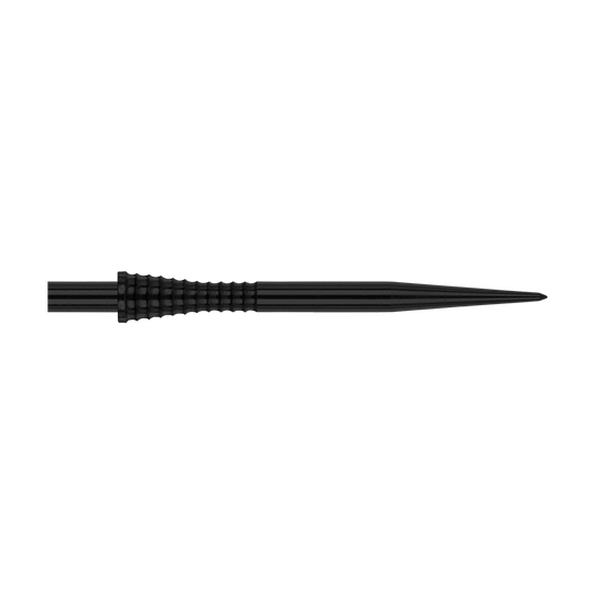 Red Dragon Raptor Gripped Black steel dart tips 38mm Das Bild zeigt die Red Dragon Raptor Gripped Black Steeldartspitze mit einer Länge von 38 mm. Die Spitze ist schwarz und hat eine geriffelte Grifffläche für besseren Halt.