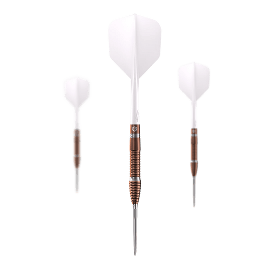 Das Foto präsentiert ein Set von Caliburn Big Cats Lion Steeldarts. Alle Darts aus dem Set sind zusammen dargestellt.