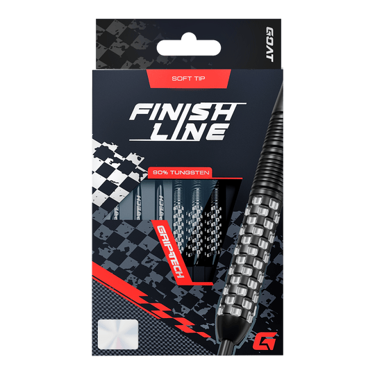 Das Produkt GOAT Finish Line Tungsten Softdarts - 20g ist auf diesem Bild dargestellt. Die Darts bieten gute Kontrolle beim Werfen.