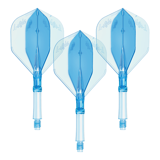 L-Style L-Sytem Flights - Clear Blue Das Bild zeigt ein Set L-Style L-System Flights in klarblau, mittlere Größe 260. Es handelt sich um Zubehör für Dartpfeile.