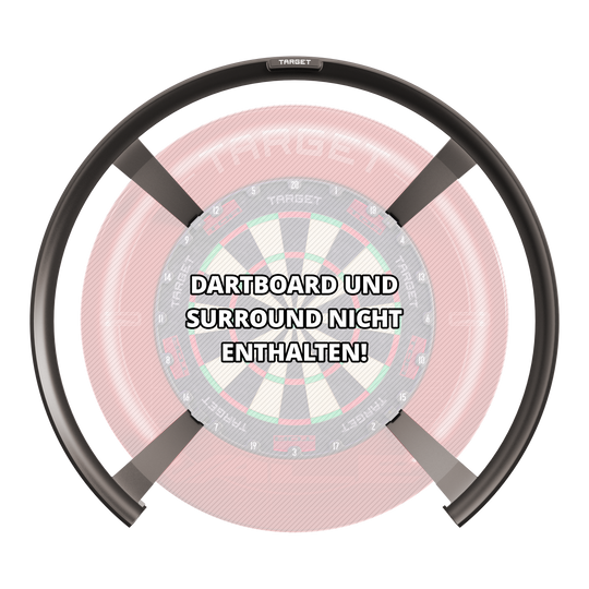 Target OMNI auto-scoring system Das Bild zeigt das Produkt "Target OMNI Auto-Scoring-System" vor einem Dartboard. In der Mitte steht der Hinweis: "DARTBOARD UND SURROUND NICHT ENTHALTEN!"