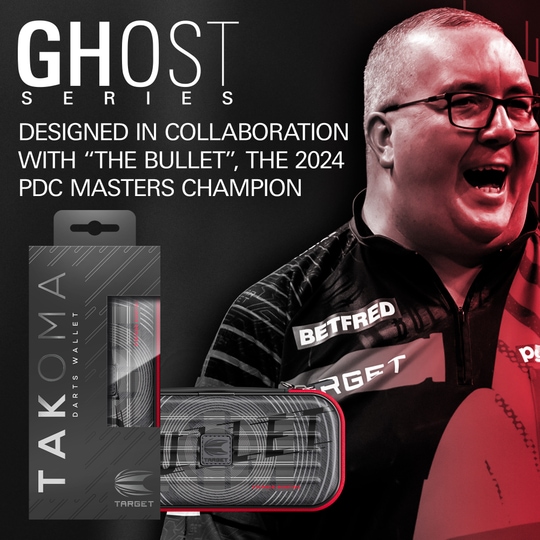 Takoma Ghost Series Stephen Bunting dart case Dieses Bild stellt das Takoma Ghost Series Stephen Bunting Dartcase dar. Es ist ein hochwertiges Dartcase aus einer speziellen Serie.