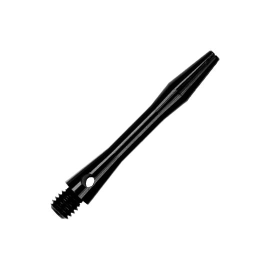 502_Aluminium_Shafts_Schwarz_35mm_2IPcSPObrJxRuE Das Bild zeigt einen schwarzen Aluminiumschaft. Er hat ein glänzendes Finish und ist mit einem Gewinde an einem Ende versehen.