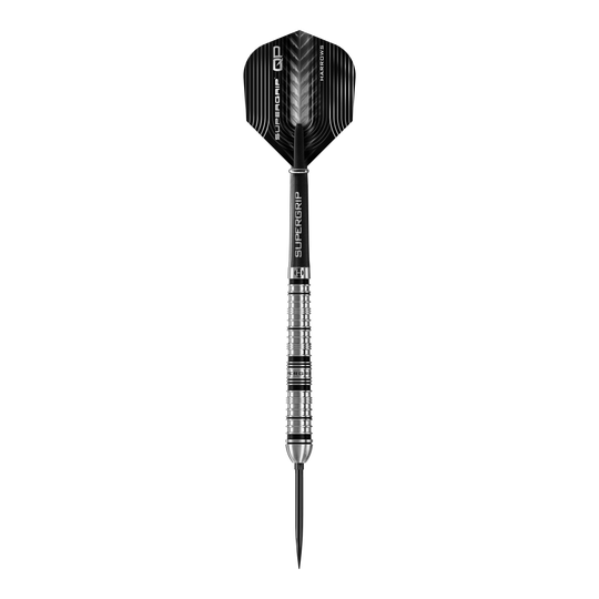 Abgebildet sind die Harrows Supergrip QP Tapered Quick Point Steeldarts. Sie eignen sich ideal für Steeldartspieler auf jedem Niveau.