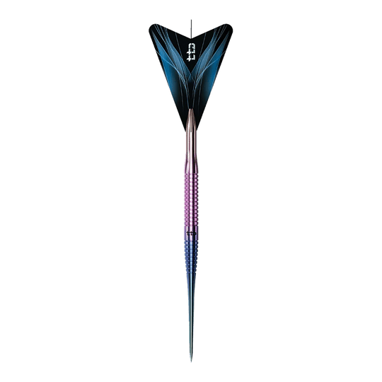 Caliburn TTD Complete Titanium T3 Rainbow Steeldarts - 7g. Abgebildet ist ein bunter Steeldartpfeil aus Titan, der speziell für Dartspieler entwickelt wurde.