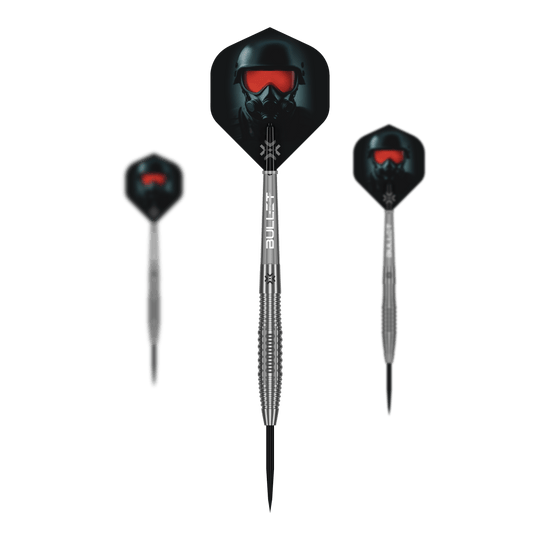 Dieses Bild zeigt ein Set der Bullet Ranger Steeldarts. Das Produkt ist ideal für Dartspieler.