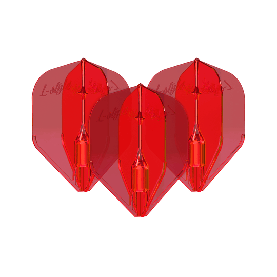 L-Style Fantom L3EZ Flights Red Das Bild zeigt drei rote L-Style Fantom L3EZ Flights. Diese Flights werden als Zubehör für Dartpfeile verwendet.