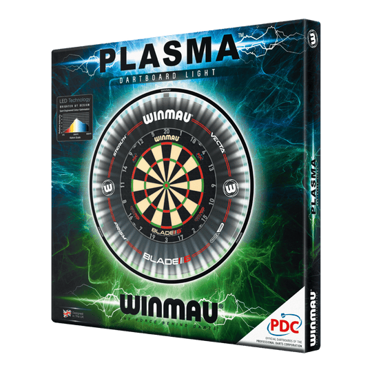 Winmau Plasma LED Dartboard Light Winmau Plasma LED Dartboard Light auf dem Bild zu sehen. Es ist eine LED-Beleuchtung für Dartboards.