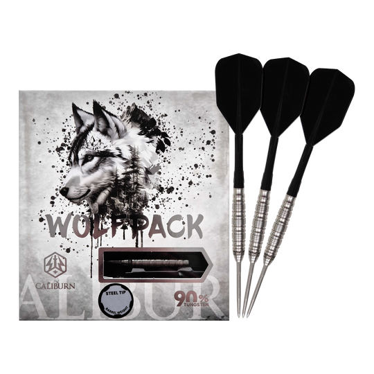 Dieses Bild zeigt die Caliburn Wolfpack W5 Steeldarts - 22g. Die Steeldarts sind für das klassische Dartspiel geeignet.