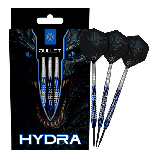 Diese Abbildung präsentiert die Bullet Hydra Steeldarts. Das Produkt ist für ambitionierte Dartspieler geeignet.