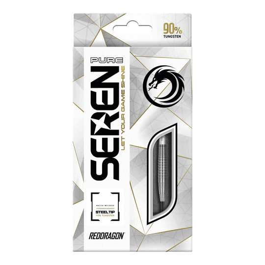 Red Dragon Seren 4 Pure Steeldarts Die Verpackung zeigt die „Red Dragon Seren 4 Pure Steeldarts“. Die Darts bestehen zu 90 % aus Tungsten und haben eine Stahlspitze.