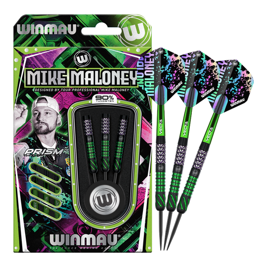 Das Bild zeigt die Winmau Mike Maloney Steeldarts. Diese Darts sind bekannt für ihre hohe Qualität.