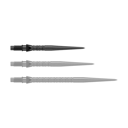Zu sehen sind schwarze Steeldartspitzen mit einer Länge von 26 mm. Diese Spitzen eignen sich für das Dartspiel mit Steeldarts.