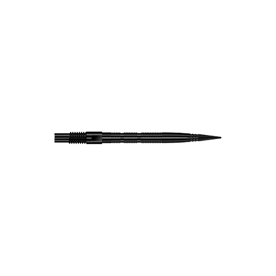 Harrows Quick Point Micro Ridge Dart Tips - Black Abgebildet sind schwarze Dartspitzen mit feiner Rillenstruktur. Die Spitzen eignen sich zum Ersatz oder Wechsel bei Dartpfeilen.