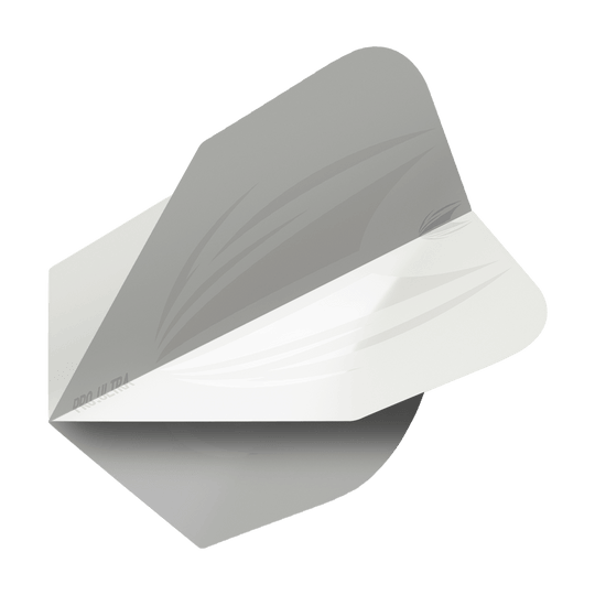 TG411_Target_ProUltra_ID_White_No6_Flights_2 Das Bild zeigt das Produkt "Target ProUltra ID White No6 Flights". Es handelt sich um einen weißen Dartflight mit einem dezenten, grauen Designmuster.