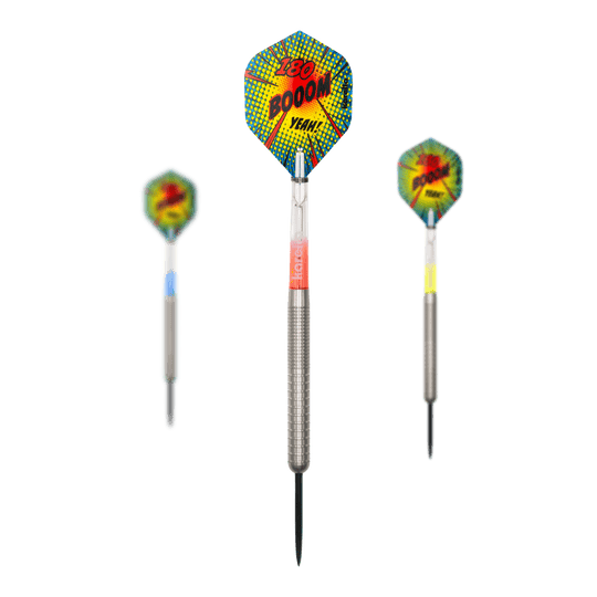 Dieses Bild zeigt die Karella Comic Line CL-1 Steeldarts mit einem Gewicht von 22g. Die Steeldarts sind für Dartsport-Enthusiasten geeignet.