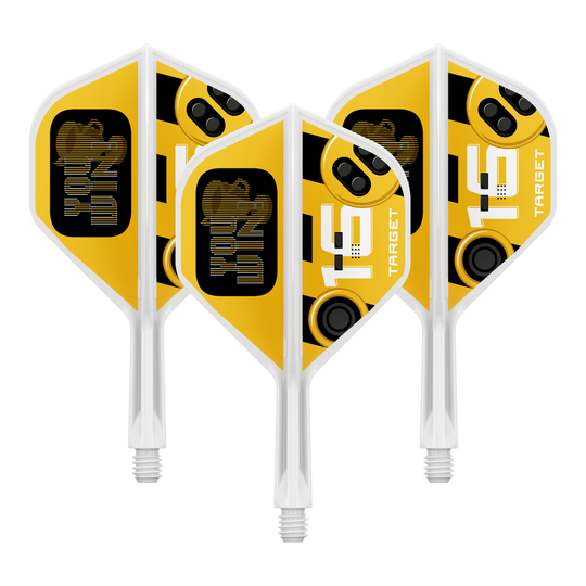 Das Bild zeigt einen Artikel mit dem Dateinamen 410591_Target_K-Flex_YouWin_No2_Standard_Flights_19mm_1Set. Es ist wahrscheinlich ein Set von Dart-Flights.