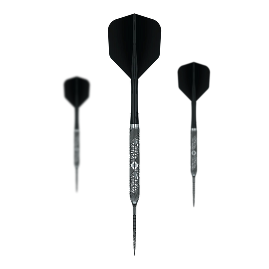 Abgebildet ist das Set Caliburn Halo H3 Steeldarts - 21,5g. Es enthält mehrere Steeldarts für den Dartsport.