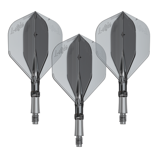 L-Style L-Sytem Flights - Clear Black Das Bild zeigt ein Produkt mit dem Namen LS1062_LStyle_L-System_Flights_ClearBlack_Small_190_1Set. Es handelt sich um ein Dartzubehör.