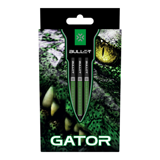 Abgebildet sind die Bullet Gator Steeldarts. Sie sind speziell für Präzision und Kontrolle beim Dartspiel entwickelt.