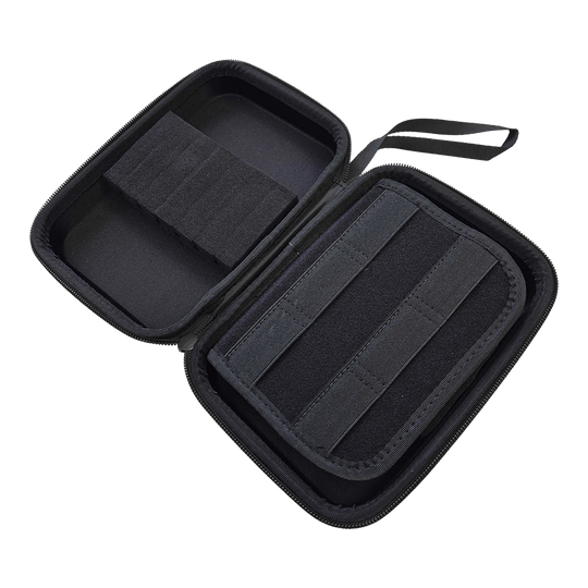 System-4 dart case with your design Abgebildet ist ein McDart System4 Dartcase in Grau. Das Dartcase ist vollständig geöffnet und zeigt das Innenleben.