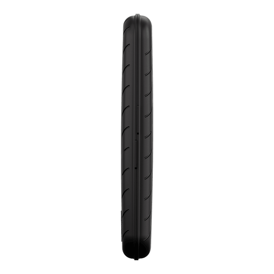 Harrows Slimcase Dart Case Das Bild zeigt eine schwarze, schlanke Darttasche von der Seite. Die Oberfläche ist glatt mit leichten Rillen.