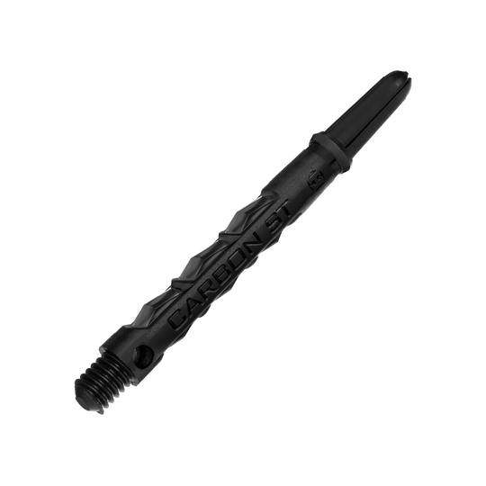 HR436_Harrows_Carbon_ST_Shafts_Schwarz_47mm_2 Das Bild zeigt einen schwarzen Harrows Carbon ST Shaft. Der Schaft ist aus robustem Material gefertigt und besitzt eine geriffelte Struktur.