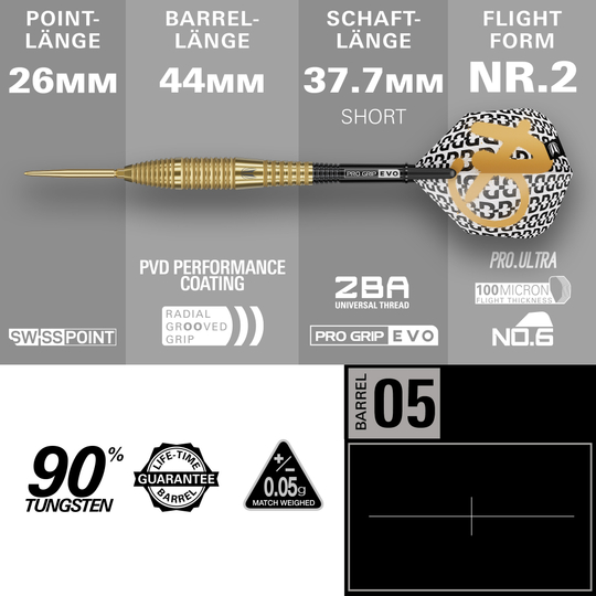 Gezeigt werden die Target Bolide Envy 05 Swiss Point Steeldarts. Sie zeichnen sich durch ihr modernes Design und hohe Qualität aus.