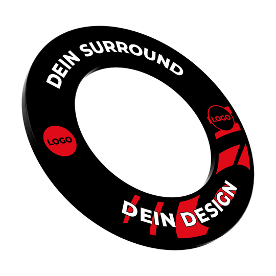 Dartboard surround with your design Ein Bild mit dem Namen MSF-Schwarz_Dartboard_Surround_Wunschdruck_Schwarz_1. Es zeigt vermutlich ein schwarzes Dartboard-Surround mit individuellem Druck.