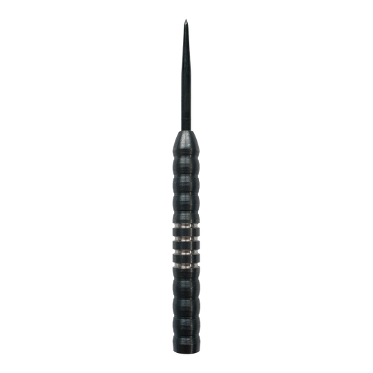 McDart Midnight V1 steel dart barrels Das Bild zeigt den McDart Midnight V1 Steeldart Barrel. Der Barrel ist schwarz und hat eine gerillte Oberfläche für besseren Halt.
