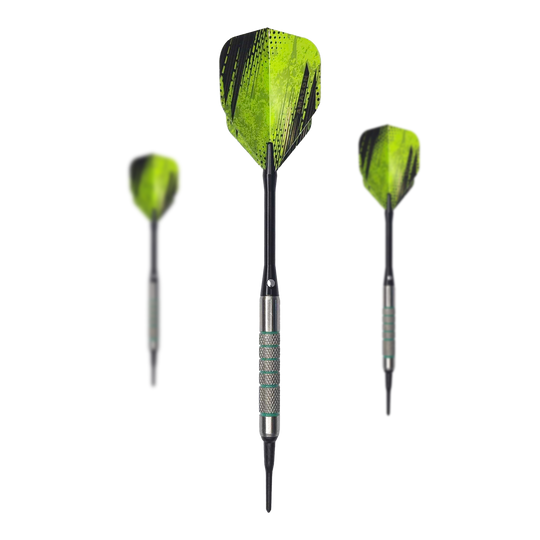 McDart 85 Tungsten V7 soft darts - 16.5g Das Bild zeigt ein Set McDart 85er Tungsten V7 Softdarts - 16,5g. Die Darts sind nebeneinander angeordnet.