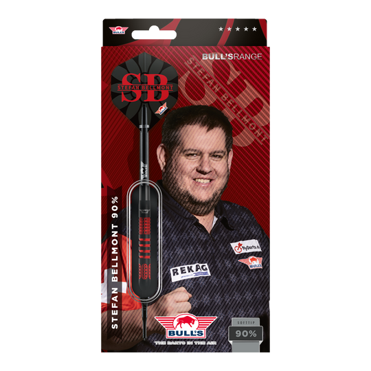 Bulls NL Stefan Bellmont 90 soft darts - 20g Die Bulls NL Stefan Bellmont 90 Softdarts - 20g sind abgebildet. Es handelt sich um hochwertige Softdarts für anspruchsvolle Spieler.