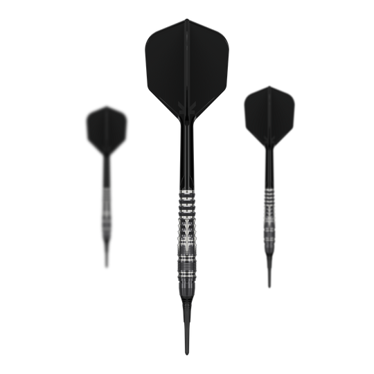 Target Black Marque Blaze Soft Darts - 18g Das Bild zeigt die Target Black Marque Blaze Softdarts - 18g als Set. Dieses Set eignet sich hervorragend für Dartspieler.