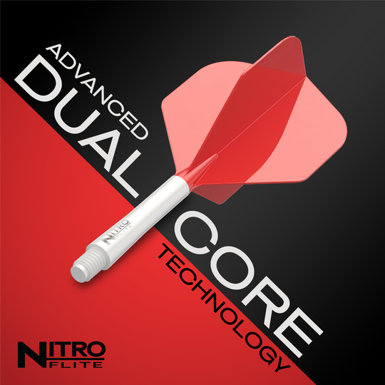 Red Dragon Nitroflite - White Shaft Red No2 Flights Gezeigt wird das Red Dragon Nitroflite Set, bestehend aus weißen Schäften und roten No2 Flights. Dieses Produkt eignet sich perfekt für ambitionierte Dartspieler.