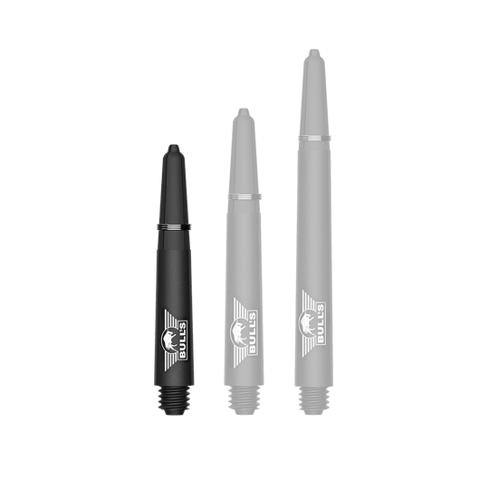 Ein Bild mit dem Dateinamen BU55340_BullsNL_Capo_Carbon_Shafts_Schwarz_Short_34mm_1. Zu sehen ist wahrscheinlich ein kurzer schwarzer Carbon-Shaft für Darts.