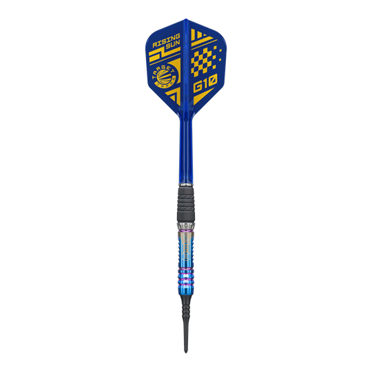 Target Japan Rising Sun GEN10 soft darts - 21.5g Dieses Bild zeigt den Target Japan Rising Sun GEN10 Softdarts mit 21,5g. Der Dart besticht durch seine auffällige Gestaltung und hervorragende Verarbeitung.
