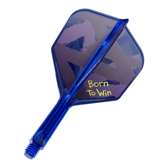 Target K-Flex Luke Littler Born To Win World Champion No6 Flights Dargestellt ist ein Set von Dartflights mit Motiv und Aufschrift. Die Oberfläche zeigt mehrere grafische Elemente.